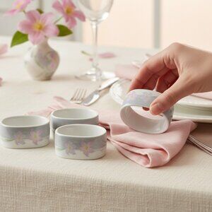 Pink floral porcelain napkin rings, vintage Japan set, Remembrance pattern
